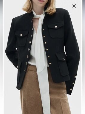 New Mango women’s Mandarin Collar Snap Front Jacket Size S Black